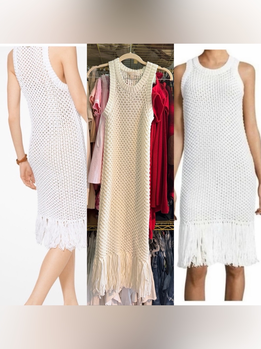 Nwt Michael By Michael Kors White Crocheted Fringe Shift Dress